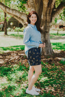 Lady Jane Denim Dark Embroidered Shorts