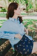 Lady Jane Denim Dark Embroidered Shorts