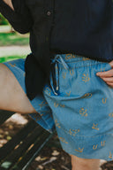 Lady Jane Denim Sky Blue Embroidered Shorts