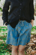 Lady Jane Denim Sky Blue Embroidered Shorts