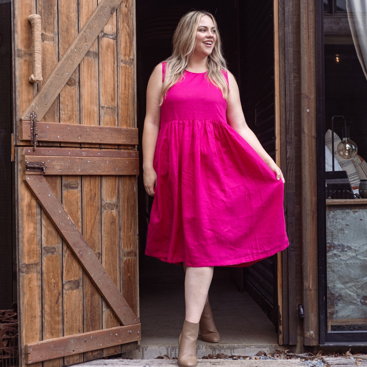 Hot Pink Sleeveless Organic Linen Dress