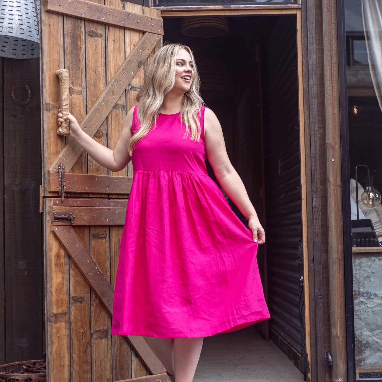 Hot Pink Sleeveless Organic Linen Dress