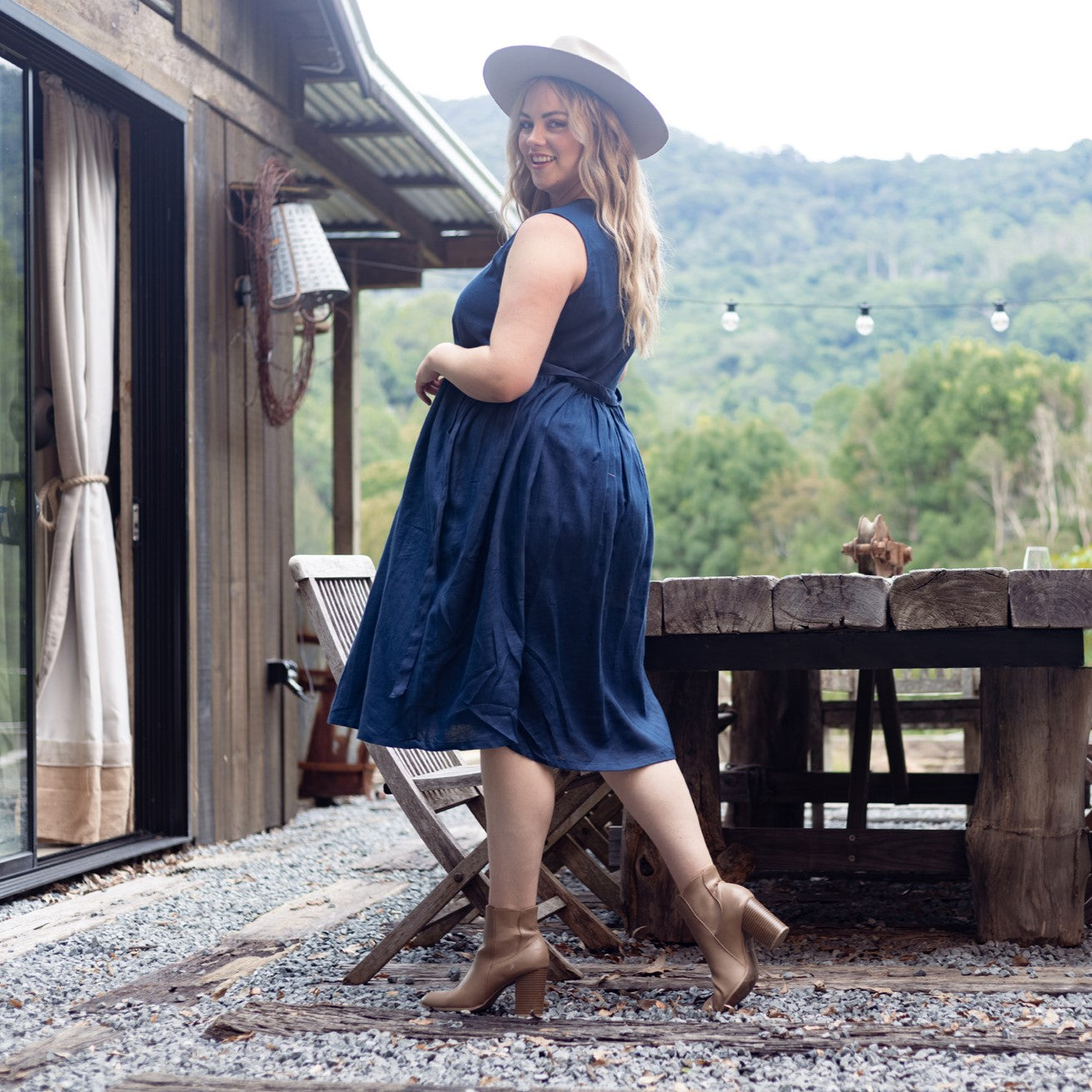 Indigo Blue Sleeveless Organic Linen Dress