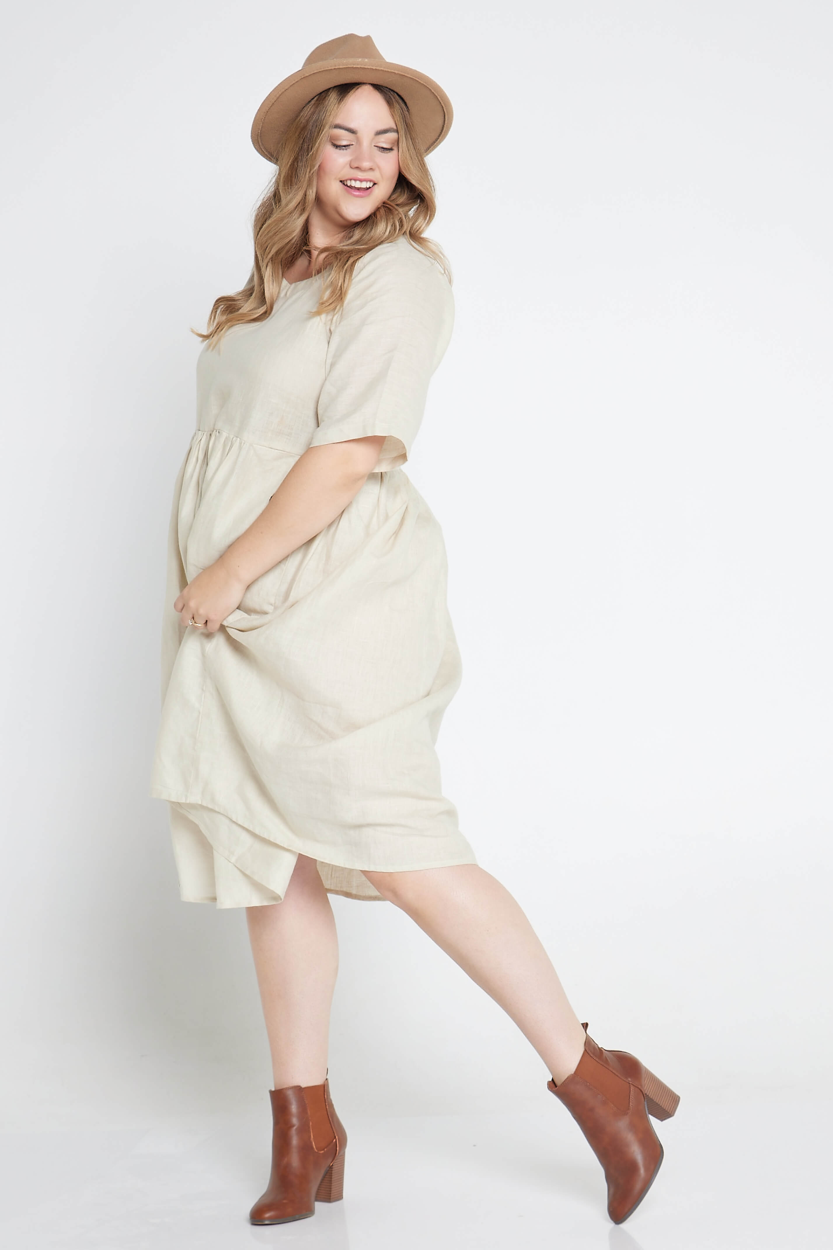 Oatmeal Short Sleeve Linen Dress - Outback Linen Co