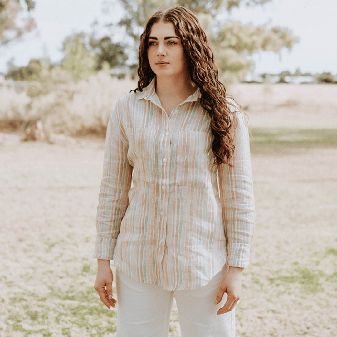Harlowe Printed Organic Linen Shirt - Outback Linen Co