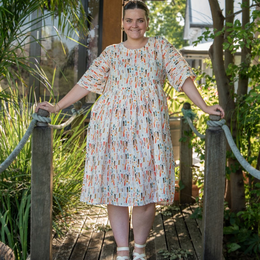 Outback Bark Orange Short Sleeve Organic Linen Dress