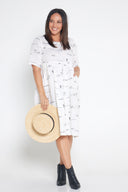 White Rural Outback Short Sleeve Organic Linen Dress