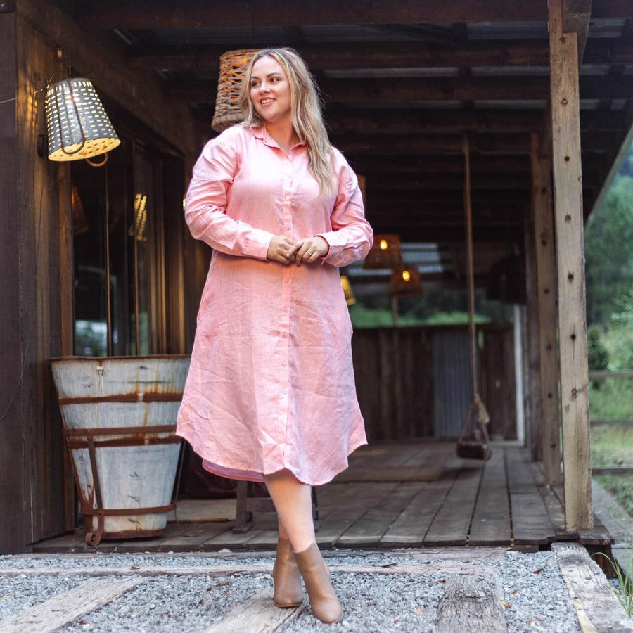 Pink Everyday Organic Linen Dress Outback Linen Co