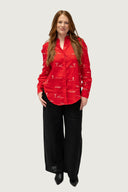 Red Rural Outback Embroidered Linen Long Sleeve Shirt