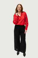 Red Rural Outback Embroidered Linen Long Sleeve Shirt