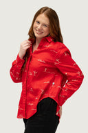 Red Rural Outback Embroidered Linen Long Sleeve Shirt