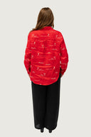 Red Rural Outback Embroidered Linen Long Sleeve Shirt