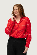 Red Rural Outback Embroidered Linen Long Sleeve Shirt