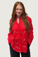 Red Rural Outback Embroidered Linen Long Sleeve Shirt