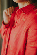 Lady Jane Red Embroidered Organic Long Sleeve Linen Shirt