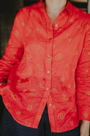 Lady Jane Red Embroidered Organic Long Sleeve Linen Shirt