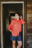 Lady Jane Red Embroidered Organic Long Sleeve Linen Shirt