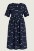 Rural Outback Eclipse Navy Embroidered Organic Linen Short Sleeve Dress - Outback Linen Co