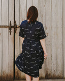 Rural Outback Eclipse Navy Embroidered Organic Linen Short Sleeve Dress - Outback Linen Co
