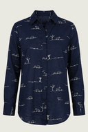 Rural Outback Eclipse Navy Embroidered Organic Long Sleeve Linen Shirt - Outback Linen Co