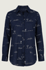 Rural Outback Eclipse Navy Embroidered Organic Long Sleeve Linen Shirt - Navy Blue - Outback Linen Co
