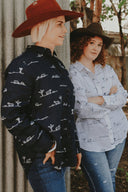 Rural Outback Eclipse Navy Embroidered Organic Long Sleeve Linen Shirt - Outback Linen Co