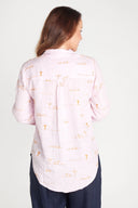 Rural Outback Pink Embroidered Organic Long Sleeve Linen Shirt - Outback Linen Co
