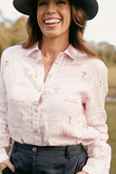 Rural Outback Pink Embroidered Organic Long Sleeve Linen Shirt - Outback Linen Co