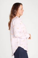 Rural Outback Pink Embroidered Organic Long Sleeve Linen Shirt - Outback Linen Co