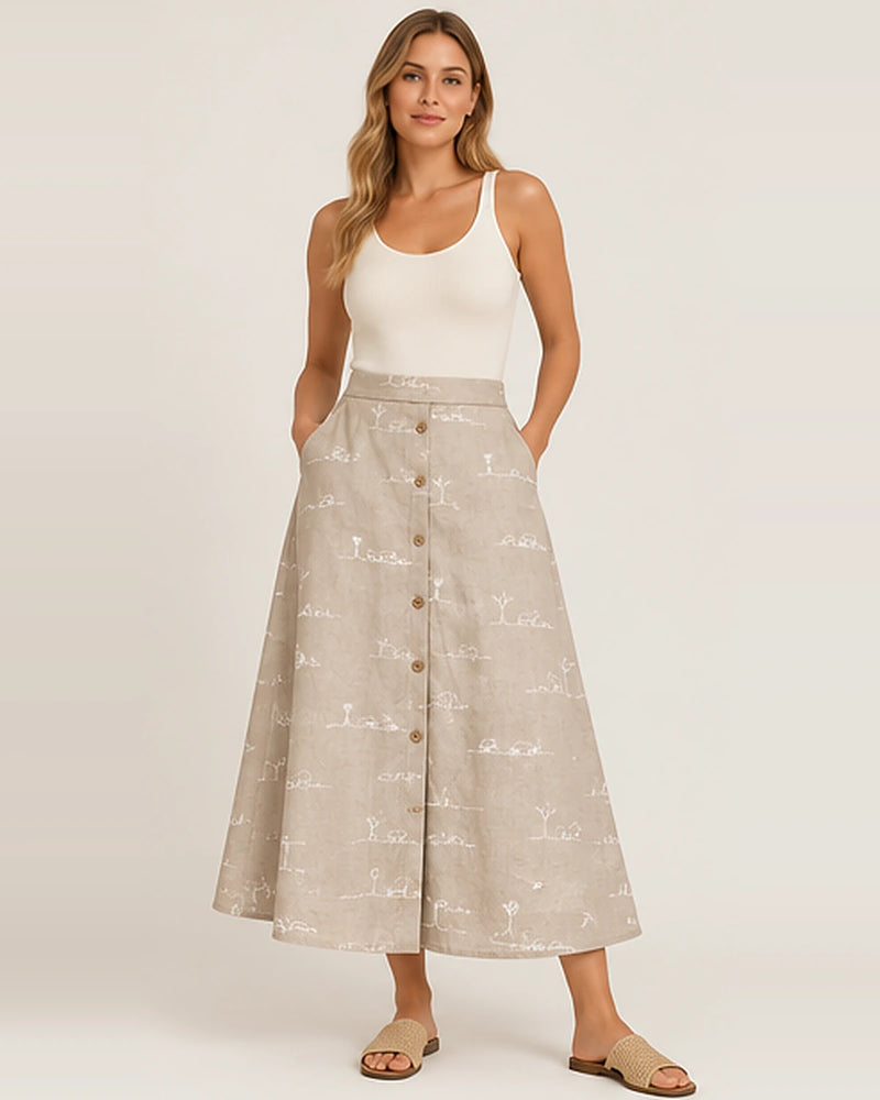 Rural Outback Embroidered Linen Skirt