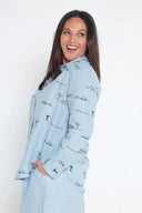 Rural Outback Sky Blue Embroidered Organic Long Sleeve Linen Shirt - Outback Linen Co