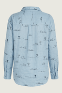 Rural Outback Sky Blue Embroidered Organic Long Sleeve Linen Shirt - Outback Linen Co