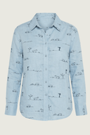Rural Outback Sky Blue Embroidered Organic Long Sleeve Linen Shirt - Outback Linen Co