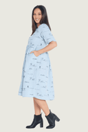 Rural Outback Sky Blue Organic Linen Short Sleeve Dress - Outback Linen Co