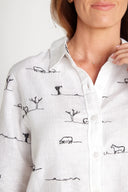 Rural Outback White Embroidered Long Sleeve Linen Shirt - Outback Linen Co