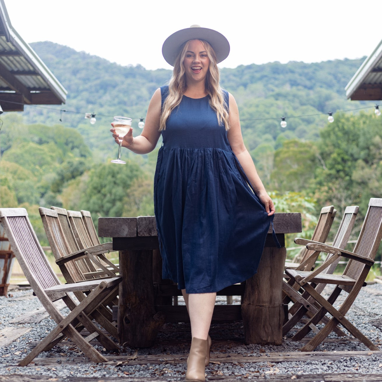 Indigo Blue Sleeveless Organic Linen Dress