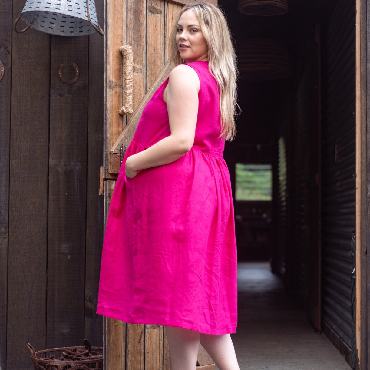 Hot Pink Sleeveless Organic Linen Dress