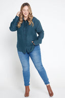 Midnight Bloom Organic Linen Shirt With Printed Cuffs - Outback Linen Co