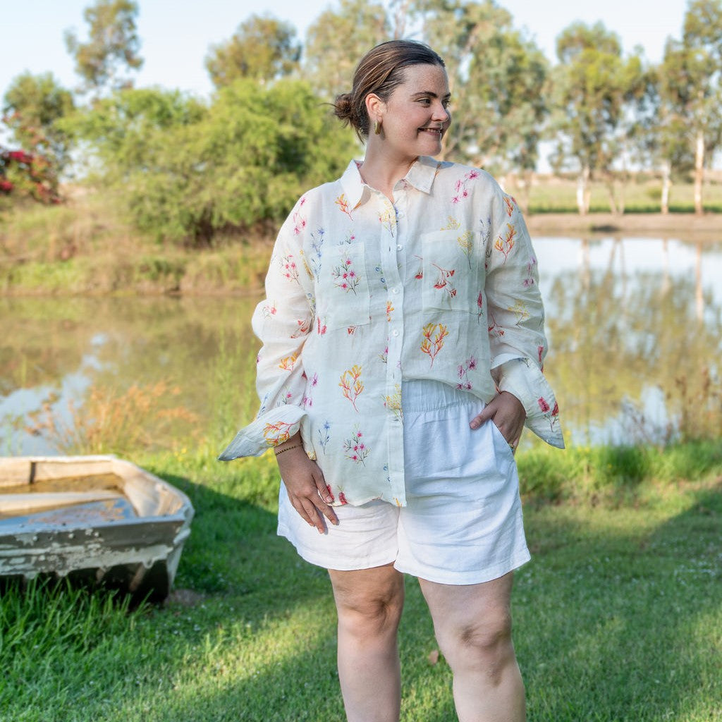Outback Flora Long Sleeve Organic Linen Shirt