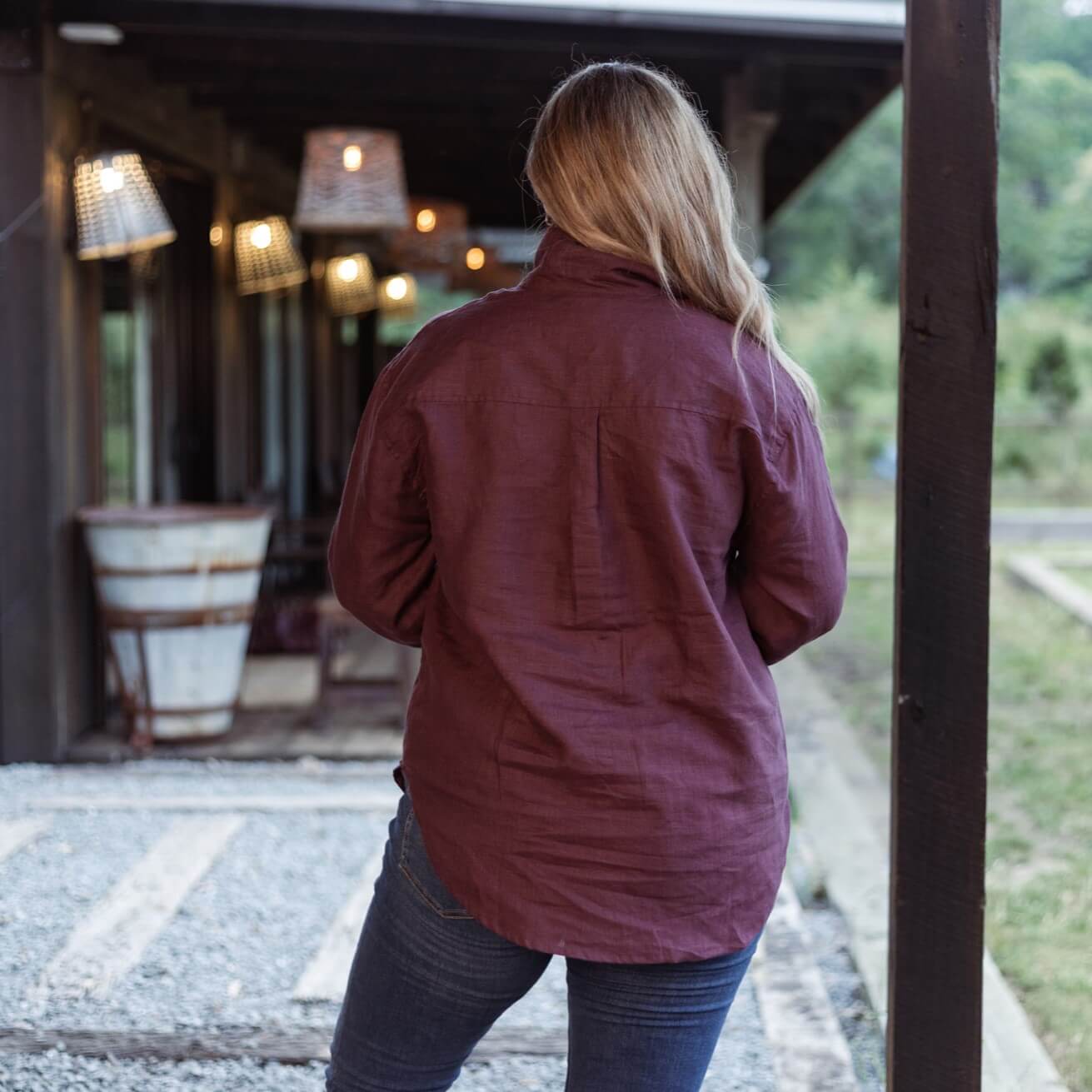 Mystic Plum Organic Linen Shirt with Printed Cuffs