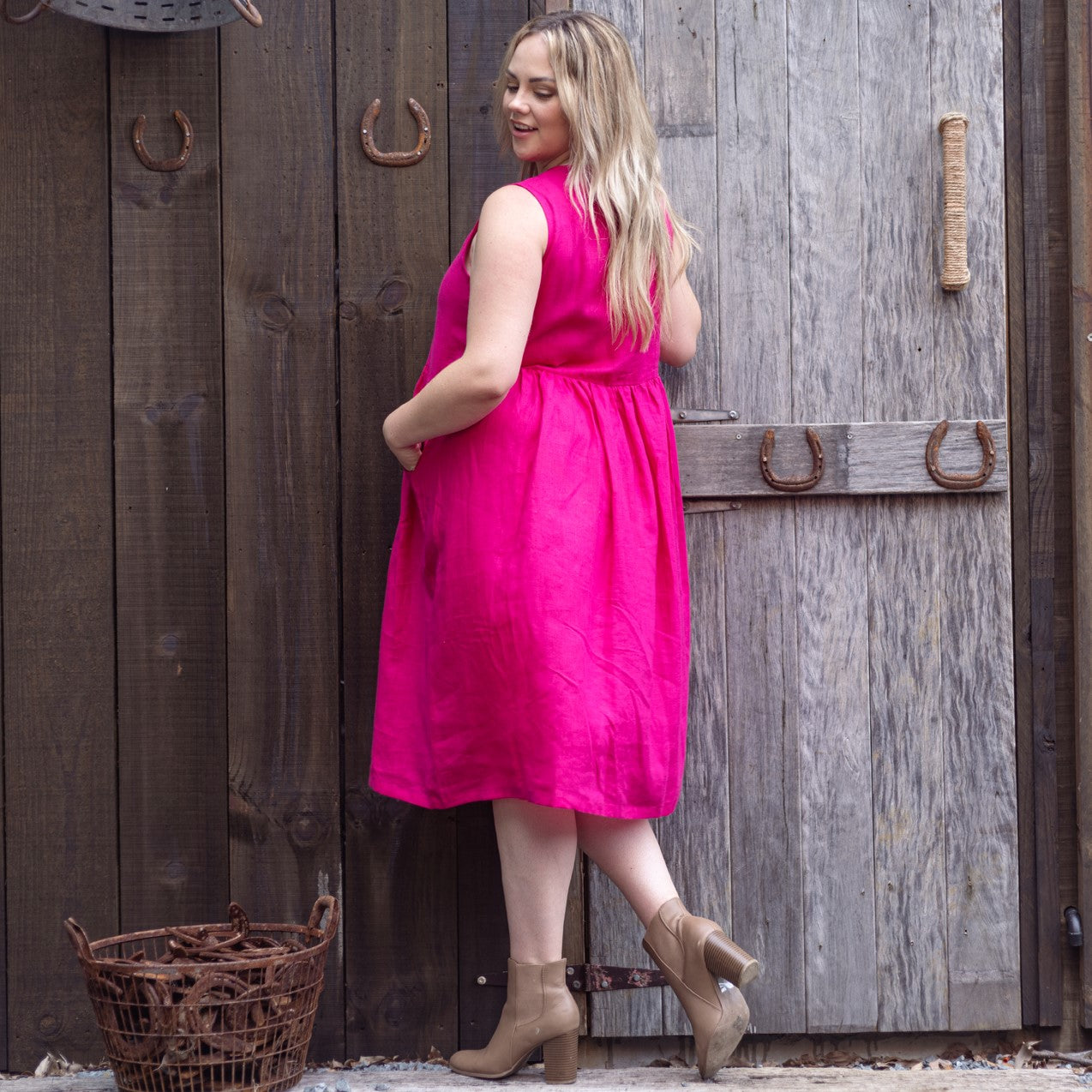 Hot Pink Sleeveless Organic Linen Dress