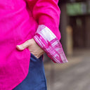 Hot Pink Organic Linen Shirt With Printed Gingham Cuffs - Outback Linen Co