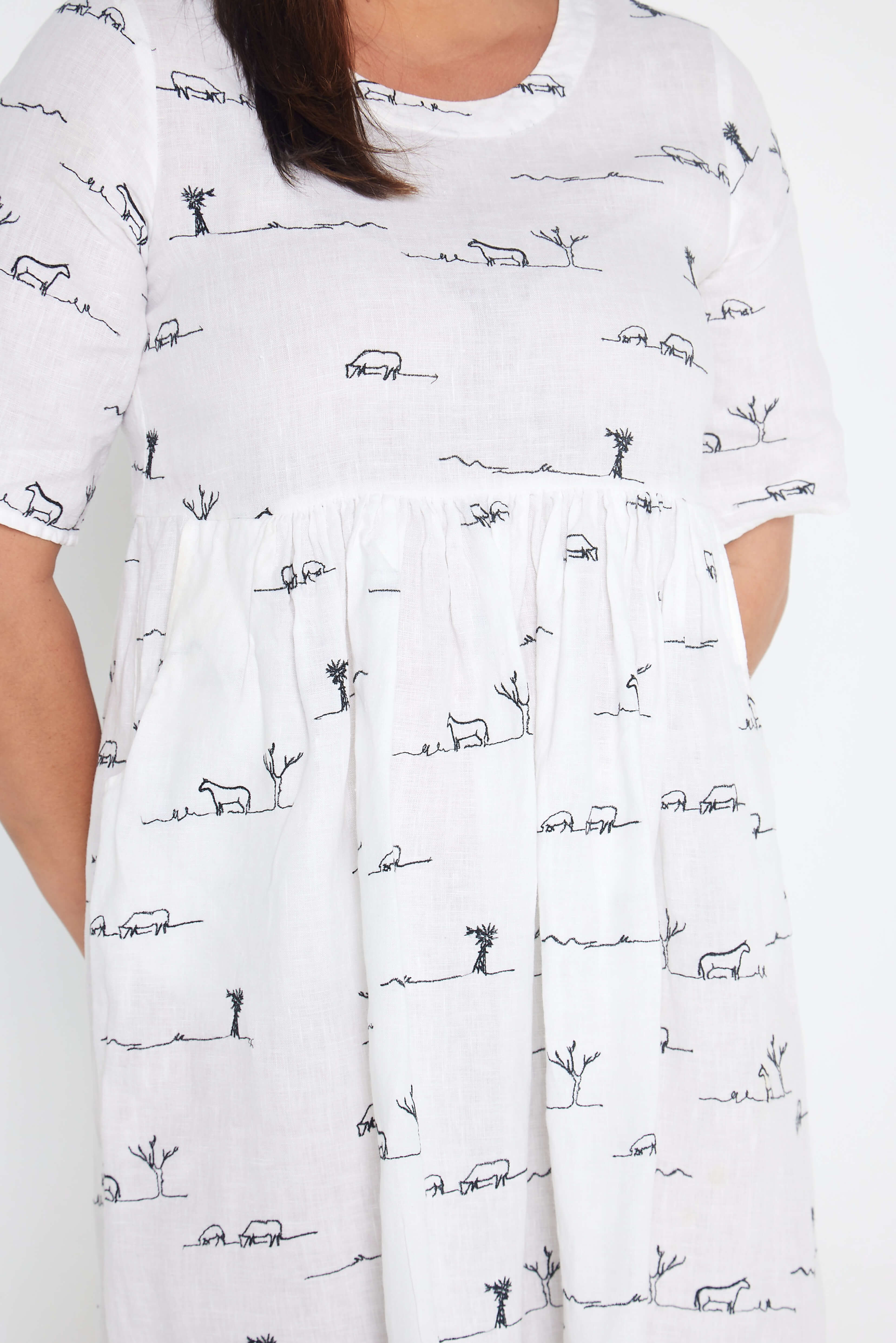 White Rural Outback Short Sleeve Organic Linen Dress - Outback Linen Co