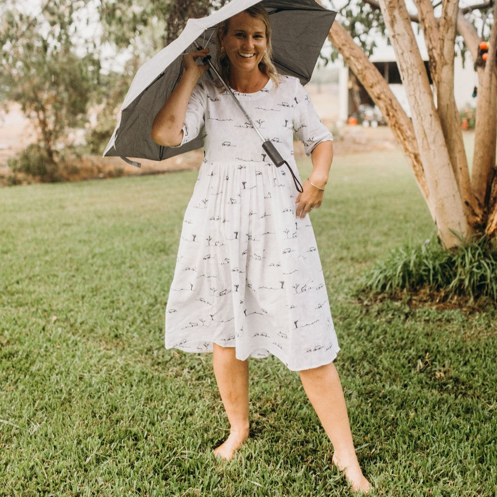White Rural Outback Short Sleeve Organic Linen Dress