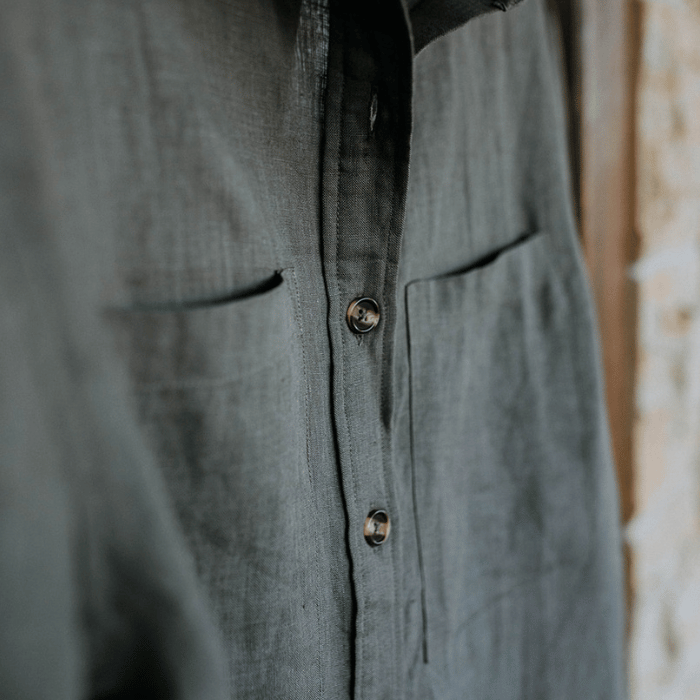 Spinifex Green Organic Linen Shirt with Printed Cuffs - Outback Linen Co